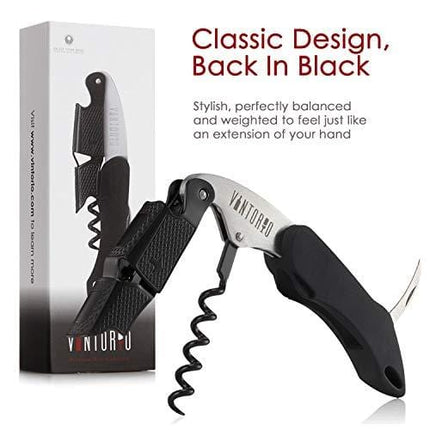 Vintorio Professional Waiters Corkscrew - Wine Key with Ergonomic Rubber Grip, Beer Bottle Opener and Foil Cutter (1 Pack)