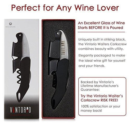 Vintorio Professional Waiters Corkscrew - Wine Key with Ergonomic Rubber Grip, Beer Bottle Opener and Foil Cutter (1 Pack)