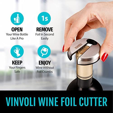 VINVOLI Wine Foil Cutter - Luxury Stainless Steel Wine Foil Cutter Tool - Foil Cutter for Wine Bottles - Wine Cutter Foil Opener Neck Label Remover - Wine Top Seal Cutter - Wine Bottle Foil Cutter