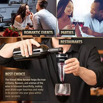 VINVOLI Wine Aerator - New 2020 Luxury Wine Air Aerator - Red Wine Decanter Aerator - Wine Aerator Wine Pourer - Wine Filter Sulfite Soften - Wine Decanters Areators for Wine Bottle - WineGuide Ebook