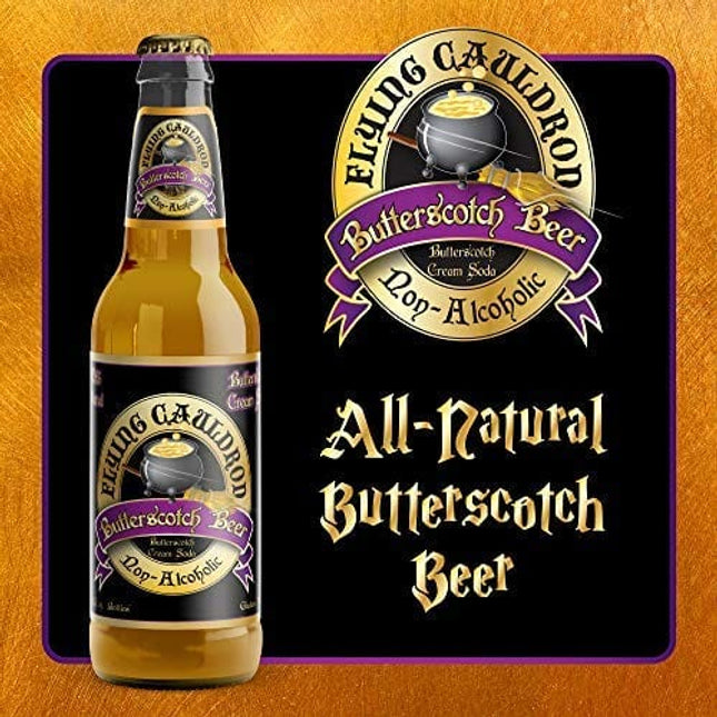 Flying Cauldron Butterscotch Beer (12 Fl Oz (Pack of 12)), Vanilla Butterscotch, All- Natural and Caffeine free.