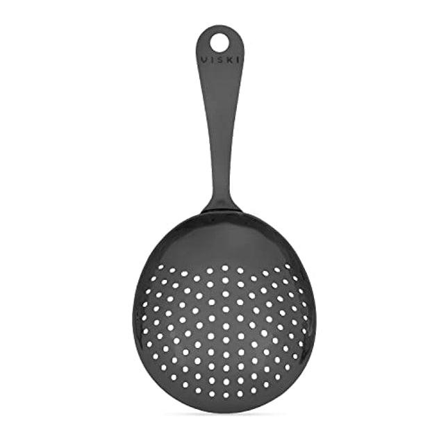 Julep Strainer by Viski | Professional Metal Stainless Steel Cocktail Strainer for Kitchen with Handle | Home bar tool, gunmetal