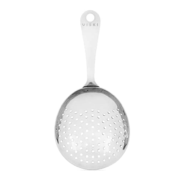 Julep Strainer by Viski | Professional Metal Stainless Steel Cocktail Strainer for Kitchen with Handle | Home Bar Tool, Stainless Steel