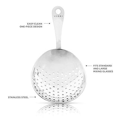 Julep Strainer by Viski | Professional Metal Stainless Steel Cocktail Strainer for Kitchen with Handle | Home Bar Tool, Stainless Steel