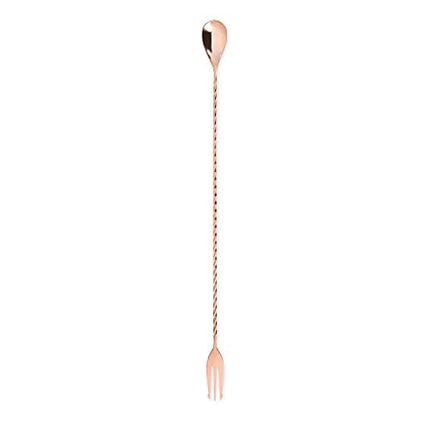 Trident Barspoon with Full Twisted Stem Handle | Cocktail Spoon, Bartender Tool for Mixing Glasses, Bartending Swizzle Stick, Copper