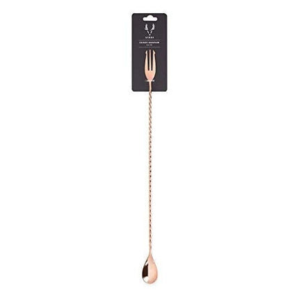 Trident Barspoon with Full Twisted Stem Handle | Cocktail Spoon, Bartender Tool for Mixing Glasses, Bartending Swizzle Stick, Copper