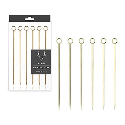 Viski Gold Cocktail Picks, Set of 6 Stainless Steel Drink Picks, Barware Accessories, 4.25″