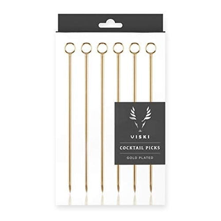 Viski Gold Cocktail Picks, Set of 6 Stainless Steel Drink Picks, Barware Accessories, 4.25″