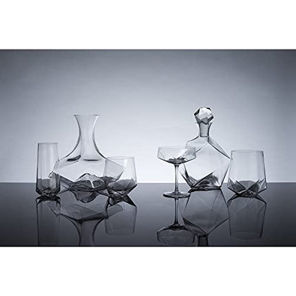 Viski Seneca Faceted Crystal Tumblers Set of 2 - Premium Crystal Clear Glass, Stylish Lowball Cocktail Glasses, Cocktail Glass Gift Set - 11 oz