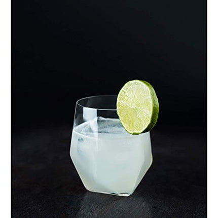 Viski Seneca Faceted Crystal Tumblers Set of 2 - Premium Crystal Clear Glass, Stylish Lowball Cocktail Glasses, Cocktail Glass Gift Set - 11 oz