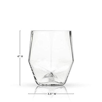 Viski Seneca Faceted Crystal Tumblers Set of 2 - Premium Crystal Clear Glass, Stylish Lowball Cocktail Glasses, Cocktail Glass Gift Set - 11 oz