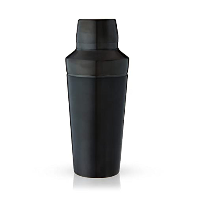 Viski Titanium Cocktail Shaker, Cobbler Shaker with Brushed Finish, Built-In Strainer and Cap, 18.5 Oz, Set of 1, Black
