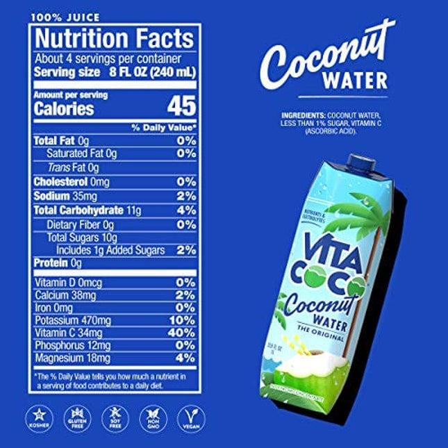 Vita Coco Coconut Water Original, 202.8 Fl Oz(Pack of 6)