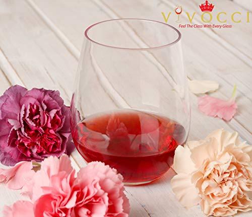 Vivocci Unbreakable Elegant Plastic Stemless Wine Glasses 20 oz