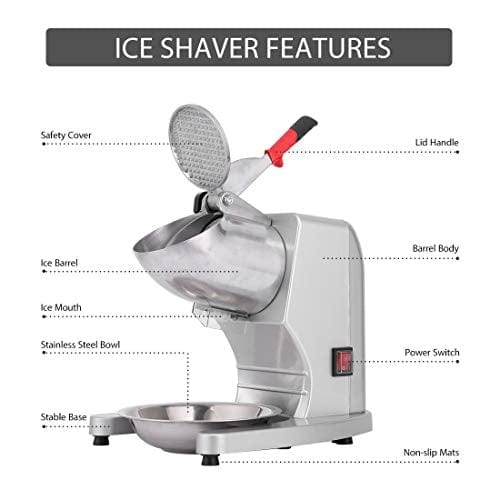VIVOHOME Electric Dual Blades Ice Crusher Shaver Snow Cone Maker Machine  Silver 143lbs/hr with Ice Pick for Home and Commercial Use