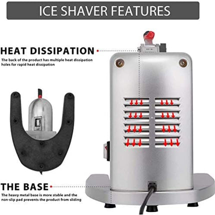 VIVOHOME 11 Inch Height Electric Dual Blades Ice Crusher Shaver Snow Cone Maker Machine Silver 143lbs/hr for Home and Commercial Use