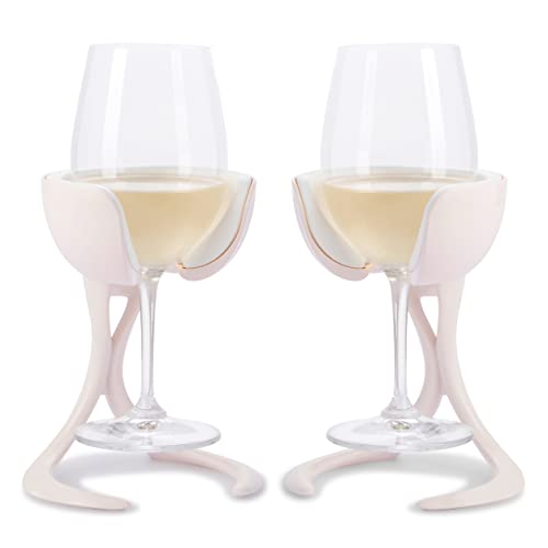 VoChill Stemmed Wine Glass Chiller Pair + 2 Extra Chill Cradles | Stone | Best Wine Gift