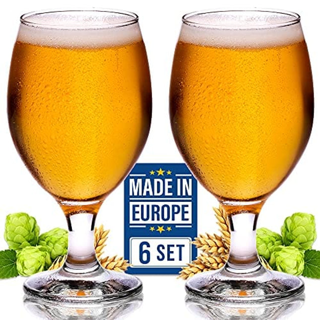 Volarium Craft Beer Glasses Set of 6, Belgian Style Stemmed Tulip Classics, IPA Beer Tasting Glassware,13 1/2 oz
