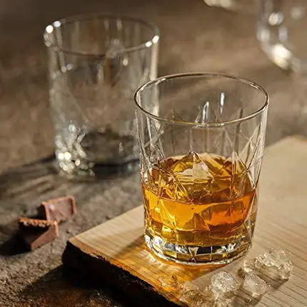 Premium Bourbon Glasses, Neat Whiskey Glass Set with Diamond Cut Design, Old Fashioned Scotch Glasses, Rocks Glasses Set of 6 for Bourbon and Cocktails, 11 ¾ oz
