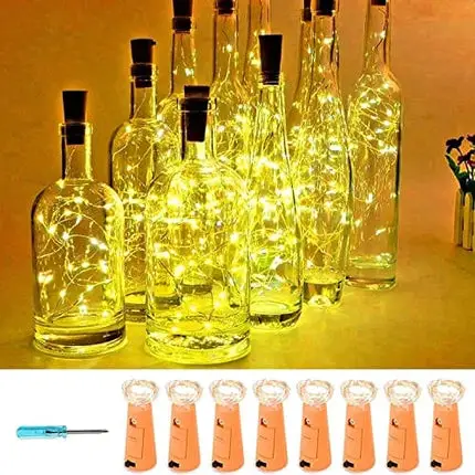 VOOKRY Wine Bottle Lights with Cork,20 LED Battery Operated Fairy String Lights Mini Copper Wire Bottle Lights for DIY, Party, Decor, Christmas, Wedding, Gifts for Women(Warm White 8 Pack)