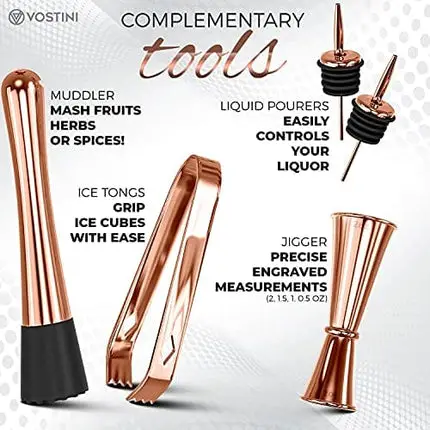 12-Piece Rose Gold Cocktail Shaker Set with Bamboo Stand, Weighted 18 & 28oz Weighted Shakers and Bar Tools Set Using Premium Stainless Steel 304, The Perfect Bartending Mixing Kit for the Home or Bar