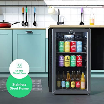 Vremi Beverage Refrigerator and Cooler - 100 to 120 Can Mini Fridge with Glass Door for Soda Beer or Wine - Auto Defrost Drink Dispenser Machine for Office or Bar with Adjustable Removable Shelves