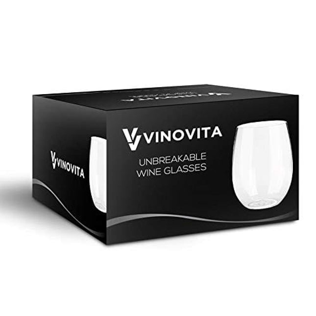 VINOVITA Funny Wine Glasses (Set of 4) 100% Tritan Plastic | Unbreakable Stemless and Durable | Great for Indoor/Outdoor Parties, Beach (Tritan Plastic, 16oz)