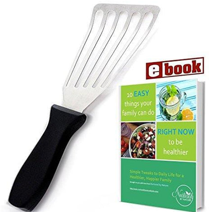 Stainless Steel Fish Spatula, Professional Slotted and Angled Turner, Kitchen Tool, Brilliant Seafood and Baking Cooking Utensil, with 6.5 Inch Blade, Comfortable Ergonomic Handle