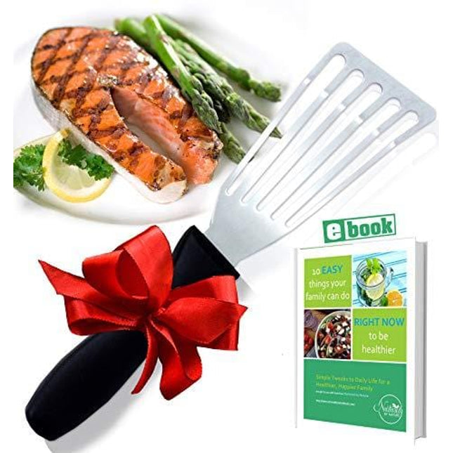Stainless Steel Fish Spatula, Professional Slotted and Angled Turner, Kitchen Tool, Brilliant Seafood and Baking Cooking Utensil, with 6.5 Inch Blade, Comfortable Ergonomic Handle
