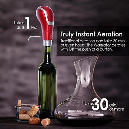 Waerator Instant 1-Button Aeration & Decanter Electric Wine Aerator: Enhance Wine Flavor of Waerator All Ages; Convenient Spout (Black)