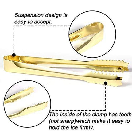 Ice Tongs for Ice Bucket,7 Inch Serving Tongs,Bar Tongs,304 Stainless Steel,-Gold Plated-for Bar Kitchen Restaurant…