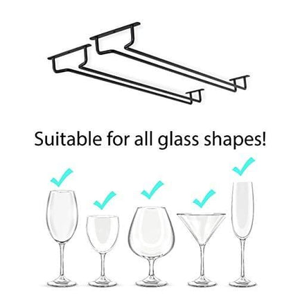 Wallniture Brix Wine Glass Holder Under Cabinet Organization and Storage for Kitchen Decor, Black Iron 17 Inch Set of 2