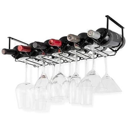 Wallniture Piccola Under Cabinet Wine Rack & Glasses Holder, Kitchen Organization with 6 Bottle Organizer Metal Black