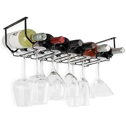 Wallniture Piccola Under Cabinet Wine Rack & Glasses Holder, Kitchen Organization with 6 Bottle Organizer Metal Black