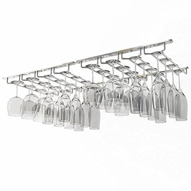Wallniture Pinot Under Cabinet Stemware Rack, Wine Glasses Holder, Farmhouse Kitchen Decor, Chrome, 17" Set of 2