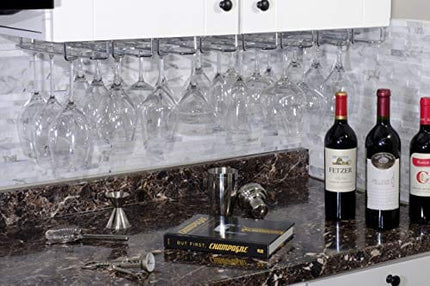 Wallniture Pinot Under Cabinet Stemware Rack, Wine Glasses Holder, Farmhouse Kitchen Decor, Chrome, 17" Set of 2