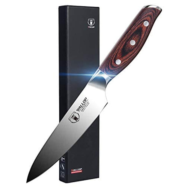 WALLOP Utility Knife - 5 inch Kitchen Utility Knife Paring Knife Small Kitchen Knife Fruit Peeling Knife - German High Carbon Stainless Steel Full Tang Pakkawood Handle - Jane Series with Gift Box