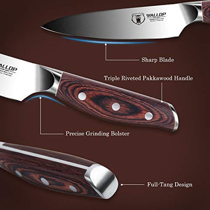 WALLOP Utility Knife - 5 inch Kitchen Utility Knife Paring Knife Small Kitchen Knife Fruit Peeling Knife - German High Carbon Stainless Steel Full Tang Pakkawood Handle - Jane Series with Gift Box