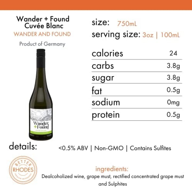 Wander + Found Cuvée Blanc Non Alcoholic Wine | White Blend, 750 mL