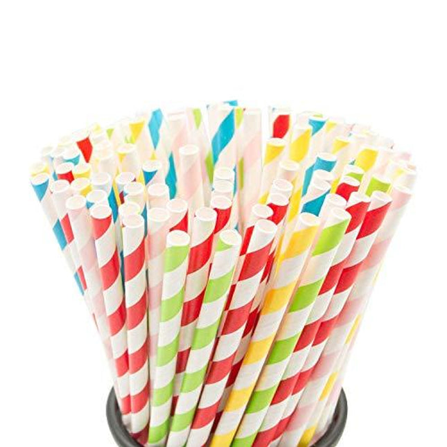 100PCS Biodegradable Paper Straws Bulk, Assorted Rainbow Colors Striped Drinking Straws for Juice, shakes, Cocktail, Coffee,Soda, Milkshakes, Smoothies,Celebration Parties and Arts Crafts Projects