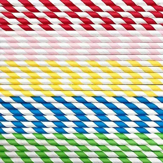 100PCS Biodegradable Paper Straws Bulk, Assorted Rainbow Colors Striped Drinking Straws for Juice, shakes, Cocktail, Coffee,Soda, Milkshakes, Smoothies,Celebration Parties and Arts Crafts Projects
