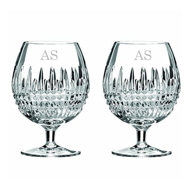 Waterford Lismore Diamond 16oz Brandy Glasses Set of 2, Custom Glasses, Engraved Glass Set, Personalized Glassware