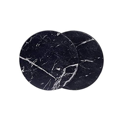 WAYIFON Coasters for Drinks, 6 PCS Premium PU Leather Drink Coasters with Holder, Heat Resistant Round Cup Mat Pad - Protect Table from Stains and Scratches, Housewarming Gift - Marble Black Pattern