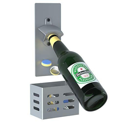 weallbuy Magnetic Bottle Opener with Cap Catcher, Removable Wall Mounted Beer Bottle Opener for Kitchen Fridge, Beer Gifts for Men (silver)