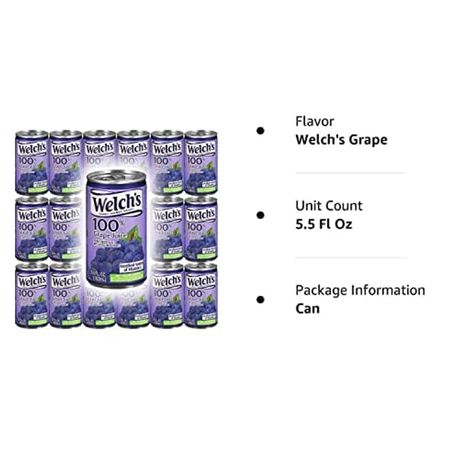 Welch’s Grape Juice 100% Juice, 5.5oz (Pack of 18, Total of 99 Oz)
