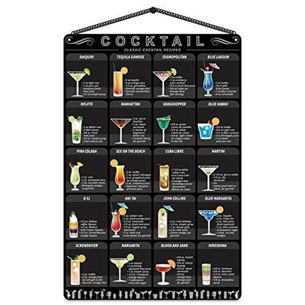 Metal cocktail Menu Tin Sign Retro Mixology Recipe Lovers Guide Bar Pub Iron Chain Hanger Decor Drink Alcoholic Poster Rustic Painting Home Restaurant Kitchen Cafe Diner Shop 8" X12"