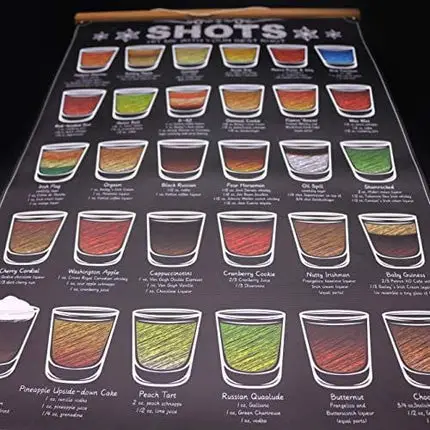 WEROUTE 30 Shots Mixology Canvas Print Poster Cocktail Recipes Infographic Drink Designed Bar Pub Themed Kitchen Home Wall Decor 15.7 X 27 Inch (with Hanger Scroll Frame)