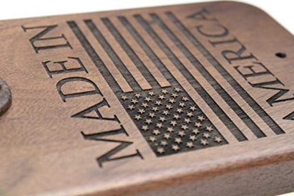 Whiskey Sierra Wall Bottle Opener - "Made In America" Laser Engraved Design, Walnut Wood with Rustic cold beer bottle opener. Wall mounted set, also great soda can opener for glass bottles. (Walnut)