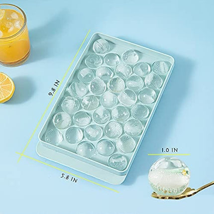 Advanced Mixology Round Ice Cube Tray with Lid Ice Ball Maker Mold for Freezer with Container Mini Circle Ice Cube Tray Making 99PCS Sphere Ice Chilling Cocktail Whiskey Tea Coffee(3 Blue Trays 1 ice Bucket & Scoop)