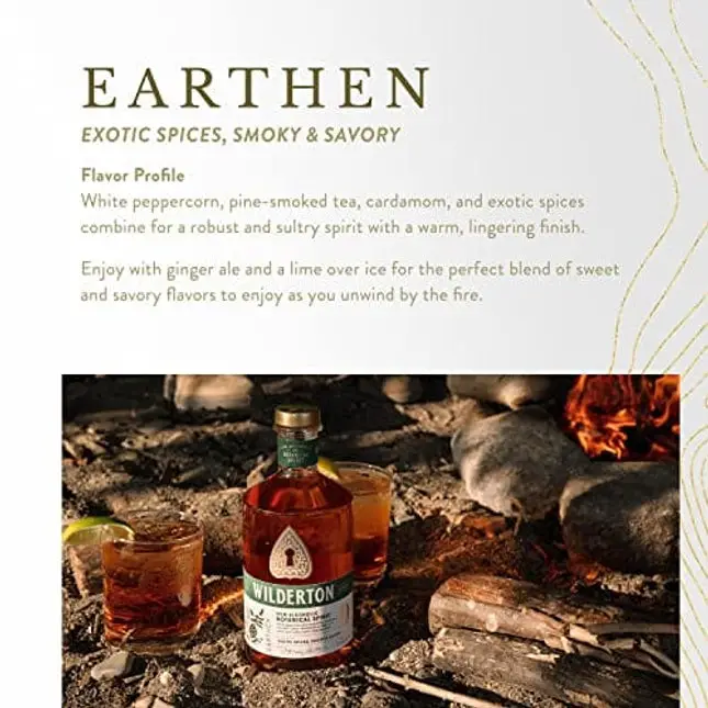 Wilderton Earthen Non Alcoholic Spirits - Botanical Spirit with Spice, Wood, and Smoke Notes - Zero Proof Alcohol Free Drinks - 25.4 fl oz